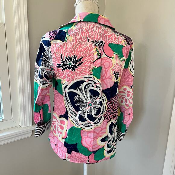 Talbots Floral Seersucker Button Down Top - Picture 4 of 6